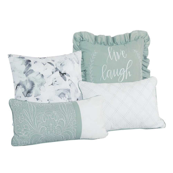 7 Piece Teal Floral Comforter Set Embroidery Soft Bedding