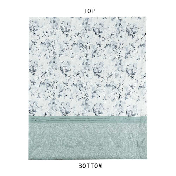 7 Piece Teal Floral Comforter Set Embroidery Soft Bedding