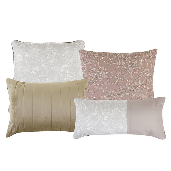 7 Piece Pink & White Floral Comforter Set Embroidery Soft Bedding