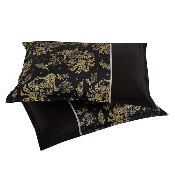 7 Piece Black & Gold Floral Comforter Set Embroidery Soft Bedding