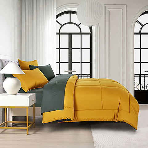7 Piece Yellow & Gray Solid Comforter Set Soft Bedding