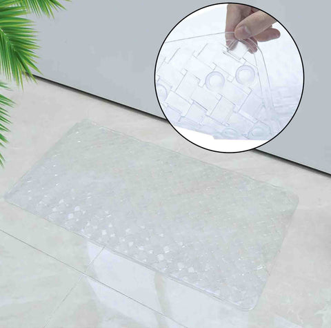 Large Clear Transparent Geometric Vinyl Non-Slip Bathtub Shower Mat With Suction Cups - 30"x15"