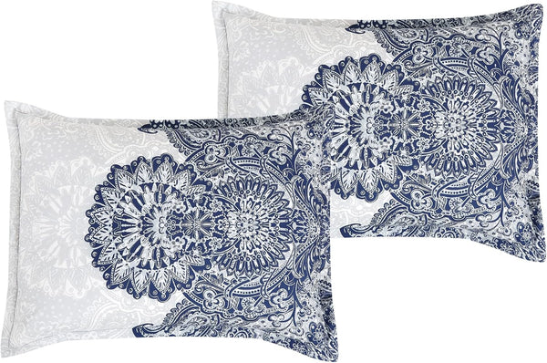 7 Piece Blue White Paisley Bedding Comforter Set