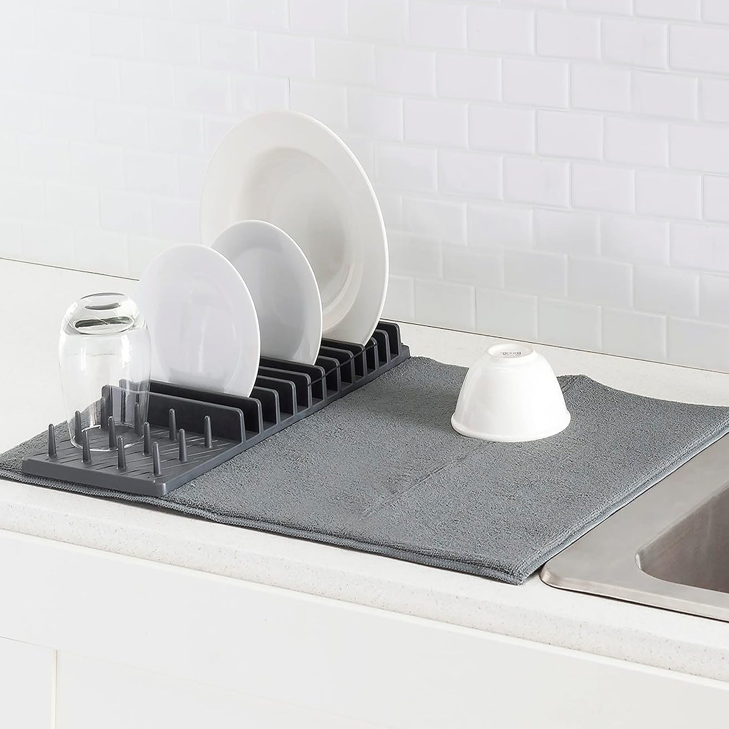 Plastic Dish Rack with Micro Fiber Drying Mat