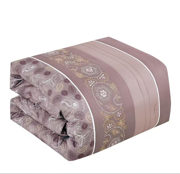 7 Piece Floral Dusty Mauve Comforter Set Soft Bedding