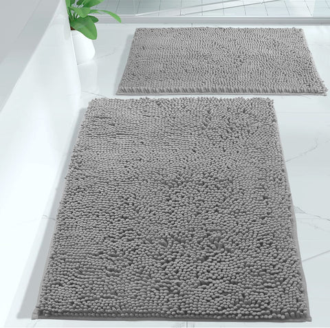 Large 2 Piece Set Dark Grey Soft Cozy Plush Chenille Bath Mat Bathroom Rug