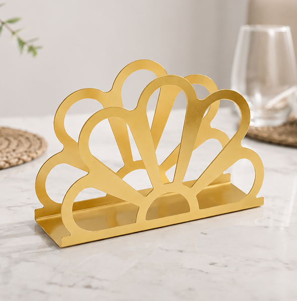 Product Title Gold Iron Napkin Holder – Decorative Floral Design Tabletop Napkin Organizer for Kitchen, Dining Table & Countertop