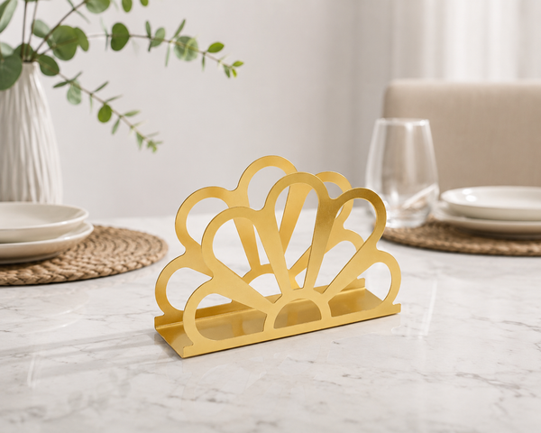 Product Title Gold Iron Napkin Holder – Decorative Floral Design Tabletop Napkin Organizer for Kitchen, Dining Table & Countertop