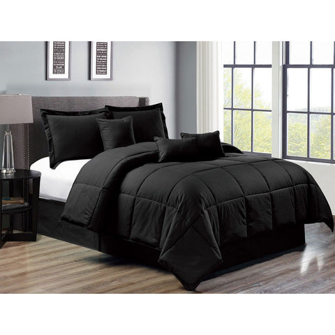 Black California King Size 7-piece Down Alternative Comforter Set