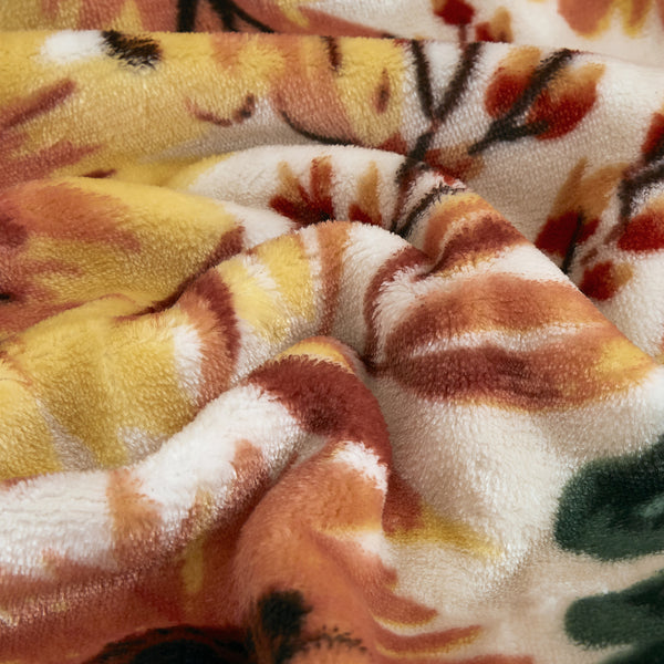 Beige Sunflower Floral Extra Soft Cozy Microfiber Solid Bed Blanket