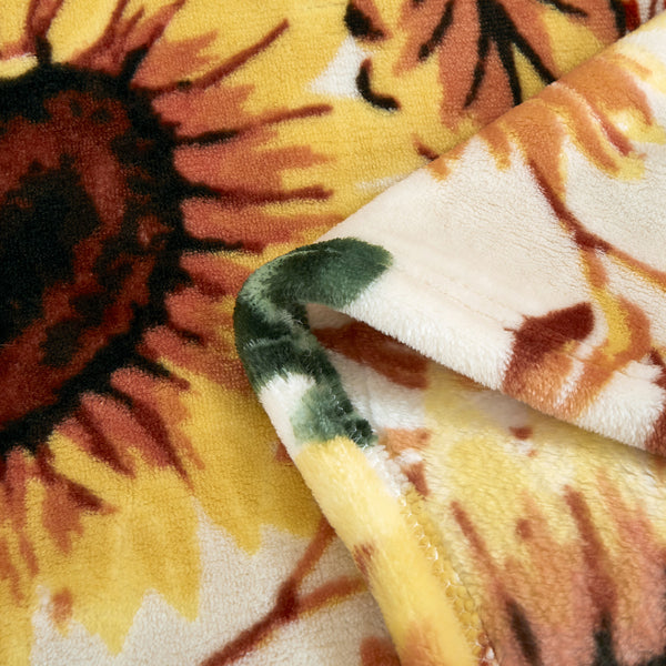 Beige Sunflower Floral Extra Soft Cozy Microfiber Solid Bed Blanket