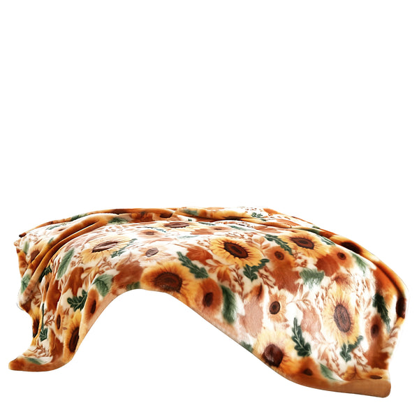 Beige Sunflower Floral Extra Soft Cozy Microfiber Solid Bed Blanket