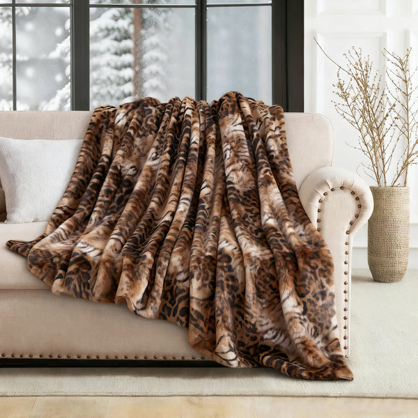 Beige Leopard Animal Print Extra Soft Cozy Microfiber Solid Bed Blanket