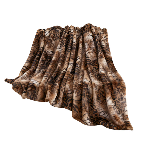 Beige Leopard Animal Print Extra Soft Cozy Microfiber Solid Bed Blanket