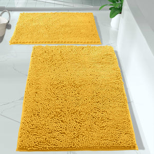 Large 2 Piece Set Lemon Yellow Soft Cozy Plush Chenille Bath Mat Bathroom Rug