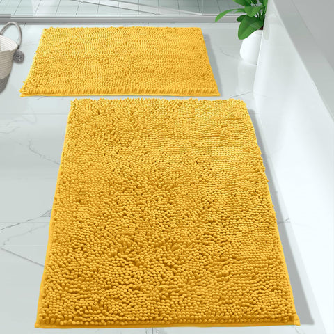 Large 2 Piece Set Lemon Yellow Soft Cozy Plush Chenille Bath Mat Bathroom Rug