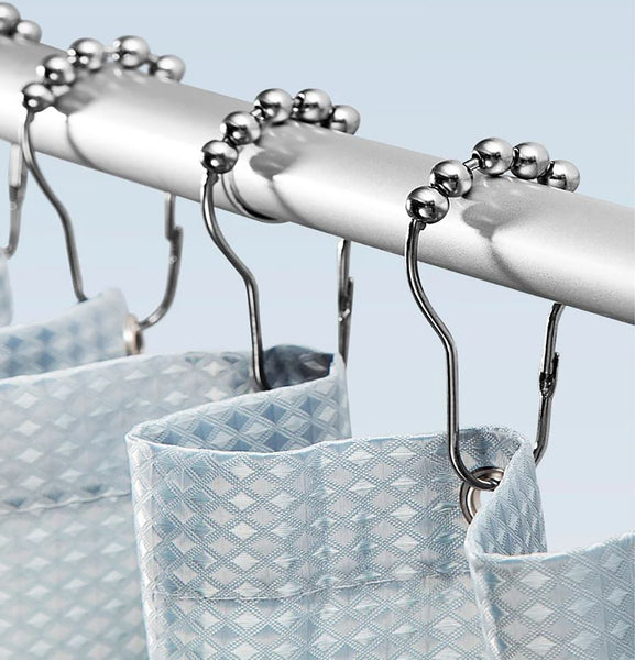 12 Piece Set - Chrome Heavy Duty Gourd Shower Curtain Hooks Rings Rustproof Metal