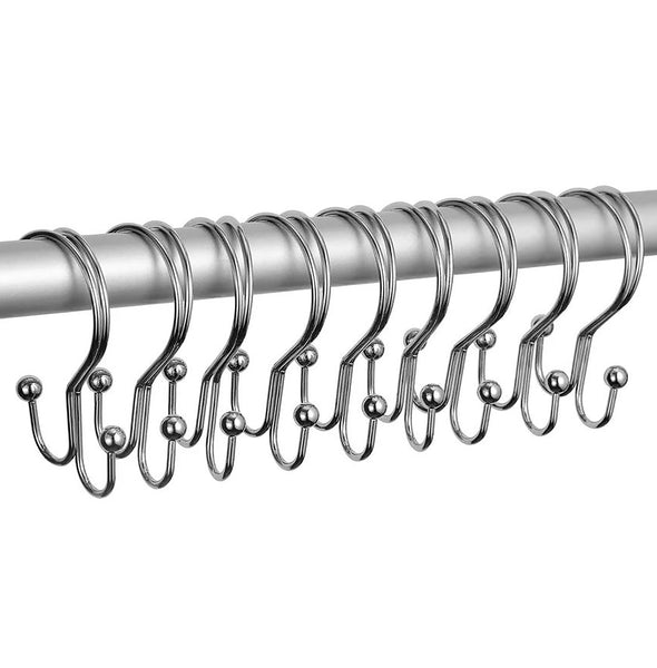 12 Piece Set - Silver Chrome Heavy Duty Double Ear Shower Curtain Hooks Rings Rustproof Metal