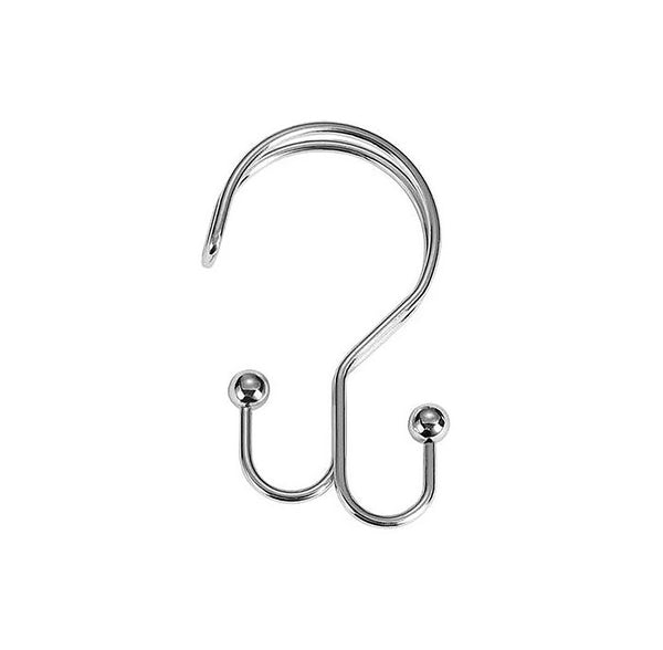12 Piece Set - Silver Chrome Heavy Duty Double Ear Shower Curtain Hooks Rings Rustproof Metal