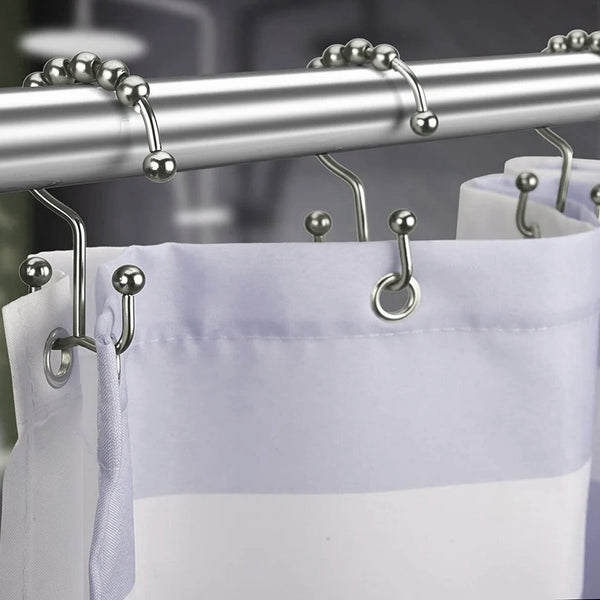 12 Piece Set - Brushed Nickel Heavy Duty Double Ear Shower Curtain Hooks Rings Rustproof Metal