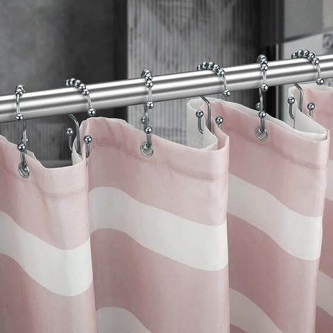 12 Piece Set - Brushed Nickel Heavy Duty Double Ear Shower Curtain Hooks Rings Rustproof Metal