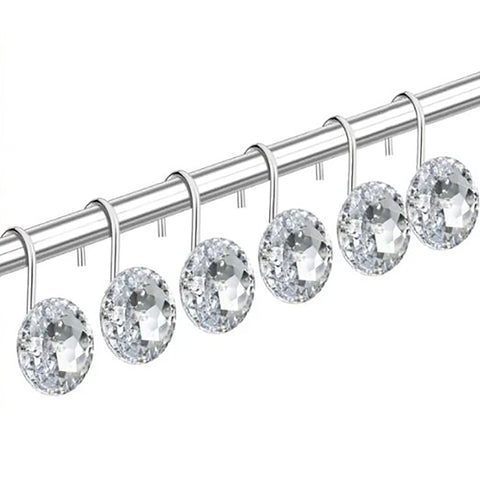 12 Piece Set - Crystal Clear Accent Shower Curtain Hooks Rings Rustproof