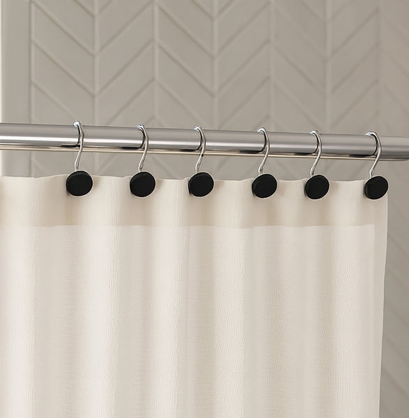 12 Piece Set - Chrome Black Heavy Duty Shower Curtain Hooks Rings Rustproof Metal