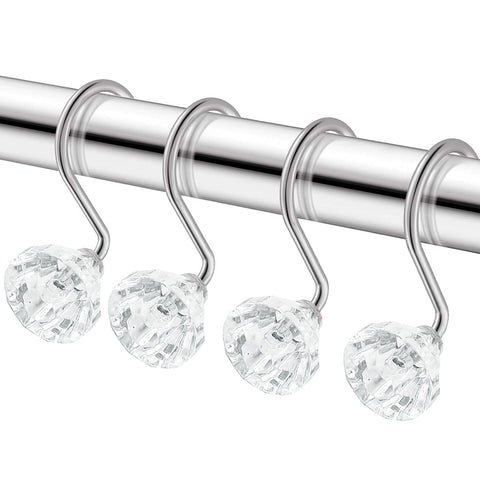 12 Piece Set - Crystal Clear Accent Shower Curtain Hooks Rings Rustproof