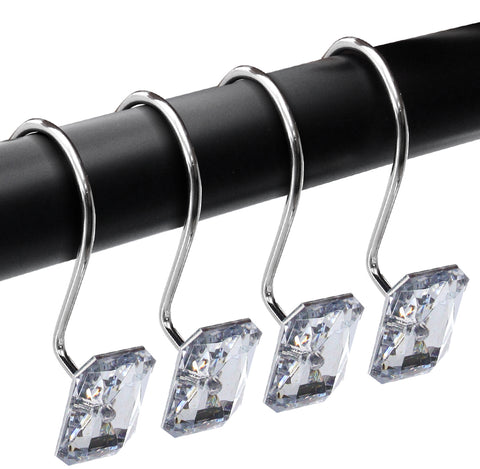 12 Piece Set - Square Acrylic Shower Curtain Hooks Rings Rustproof