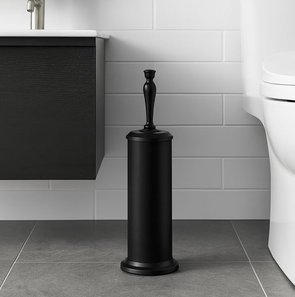 16" Tall Black Toilet Brush Set with Holder