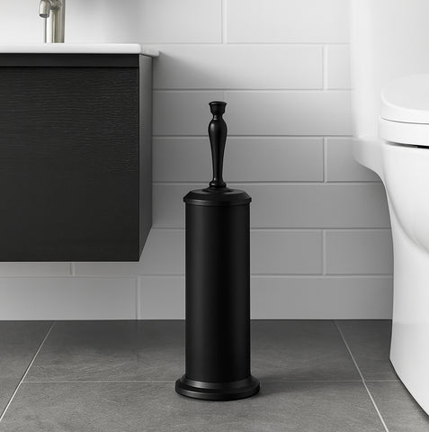 16" Tall Black Toilet Brush Set with Holder