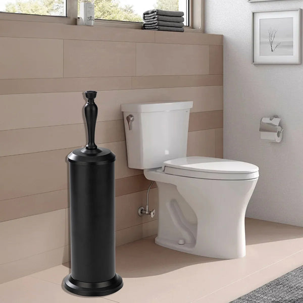 16" Tall Black Toilet Brush Set with Holder