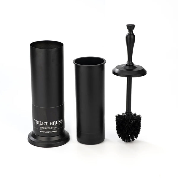 16" Tall Black Toilet Brush Set with Holder