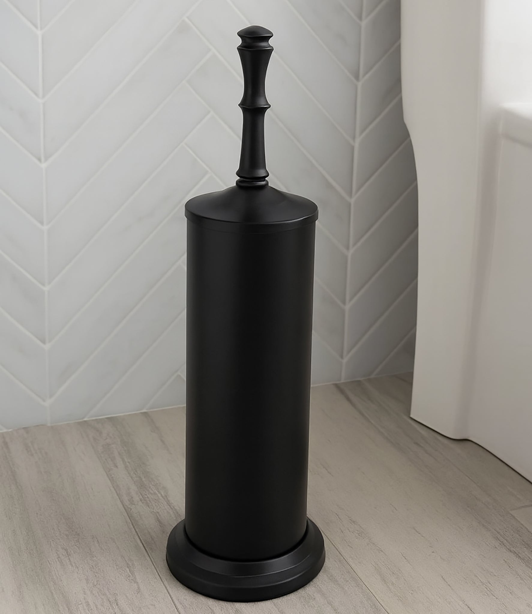 16" Tall Black Toilet Brush Set with Holder