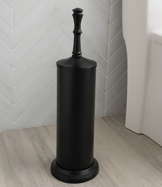 16" Tall Black Toilet Brush Set with Holder