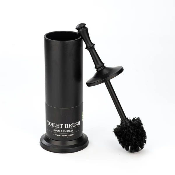 16" Tall Black Toilet Brush Set with Holder