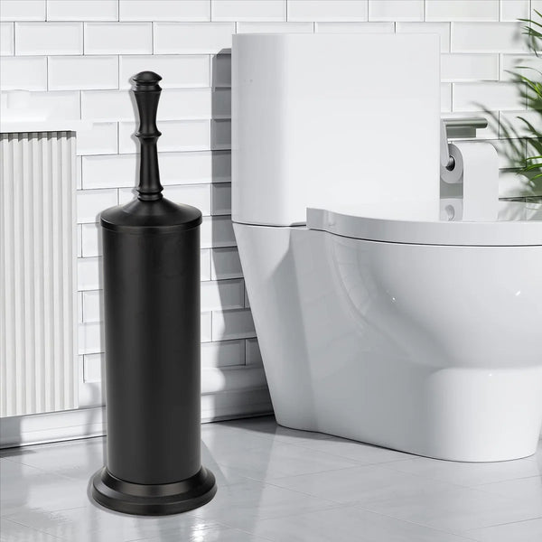 16" Tall Black Toilet Brush Set with Holder