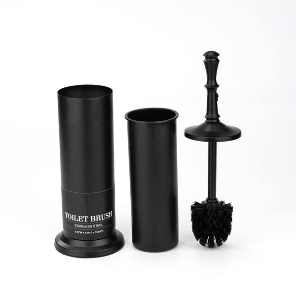 16" Tall Black Toilet Brush Set with Holder