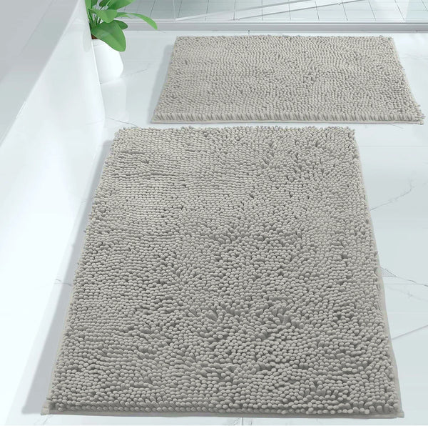 Large 2 Piece Set Warm Grey Soft Cozy Plush Chenille Bath Mat Bathroom Rug