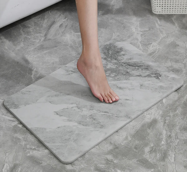 Marble Grey Stone Bath Mat Diatomaceous Earth Shower Mat Non-Slip Super Absorbent Quick-Drying
