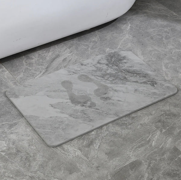 Marble Grey Stone Bath Mat Diatomaceous Earth Shower Mat Non-Slip Super Absorbent Quick-Drying