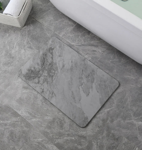 Marble Grey Stone Bath Mat Diatomaceous Earth Shower Mat Non-Slip Super Absorbent Quick-Drying