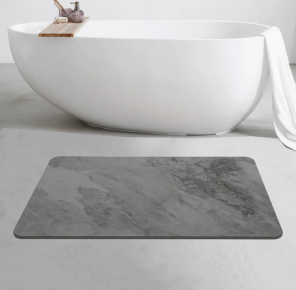 Marble Grey Stone Bath Mat Diatomaceous Earth Shower Mat Non-Slip Super Absorbent Quick-Drying