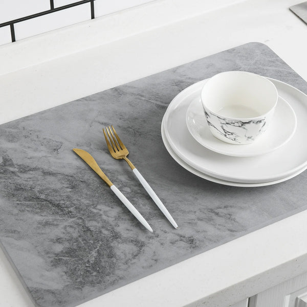 Marble Grey Stone Bath Mat Diatomaceous Earth Shower Mat Non-Slip Super Absorbent Quick-Drying