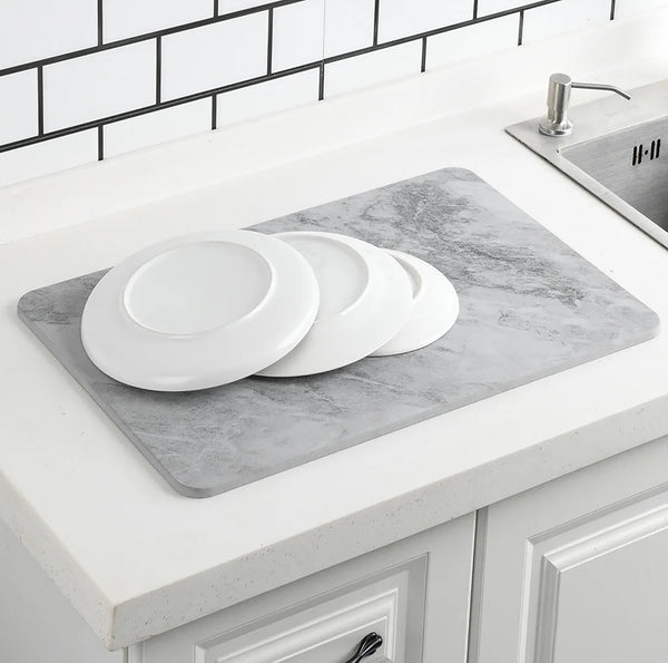 Marble Grey Stone Bath Mat Diatomaceous Earth Shower Mat Non-Slip Super Absorbent Quick-Drying