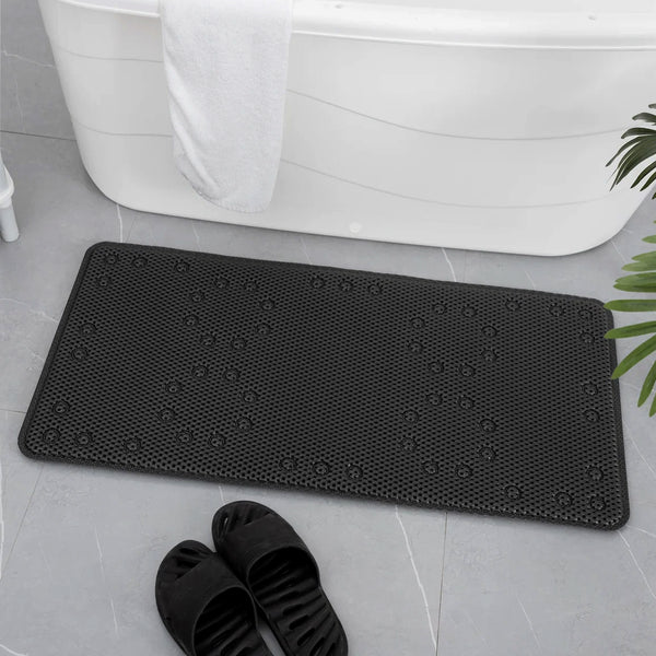 Extra Thick Long Black Non-Slip Foam Bathtub Shower Mat With Suction Cups Fast Drying - 36" x 17"