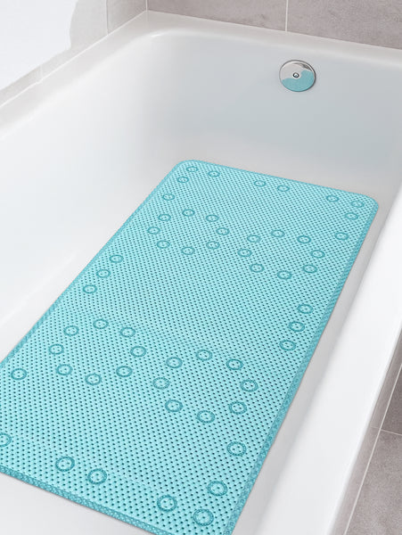 Aqua Blue Non-Slip Foam Bathtub Shower Mat With Suction Cups