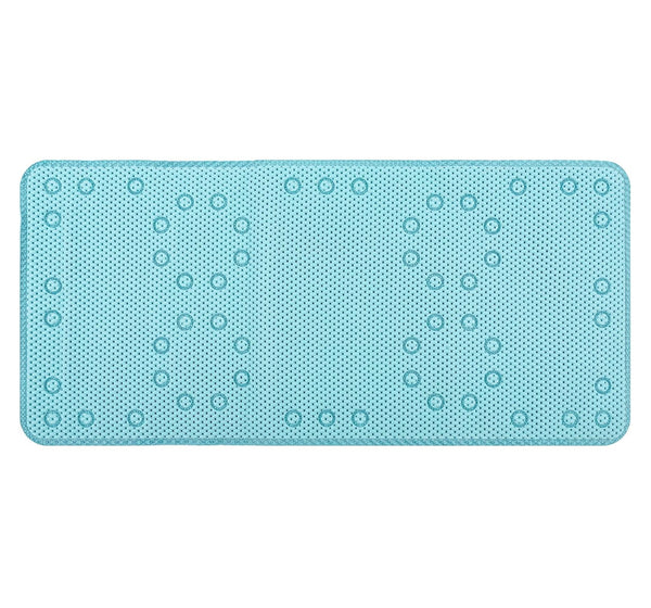 Extra Thick Long Light Blue Non-Slip Foam Bathtub Shower Mat With Suction Cups Fast Drying - 36" x 17"