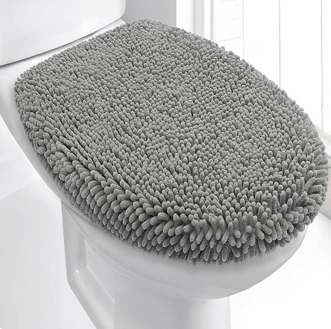 21"x18" - Light Grey Soft Cozy Plush Chenille Toilet Seat Cover