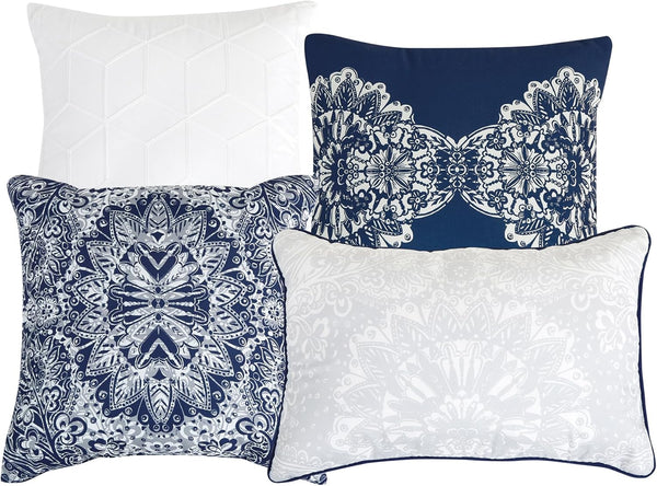 7 Piece Blue White Paisley Bedding Comforter Set